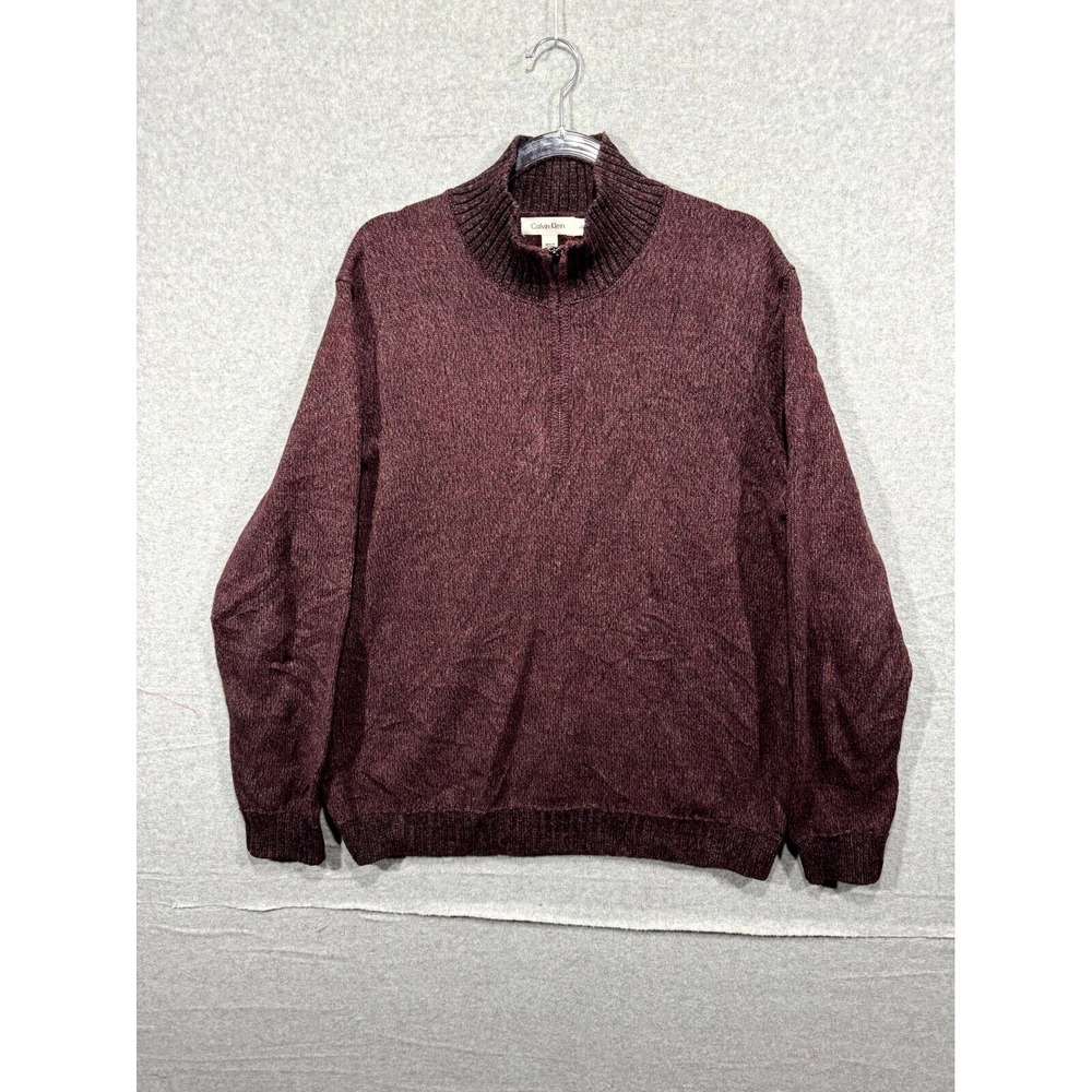 Calvin Klein Pullover Sweater Quarter Zip Mock Knitted Mens Size Large Burgendy
